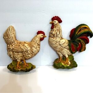 Vintage 1970's "Homco" Farmhouse Rooster and Hen Resin Wall Hanging/Plaques